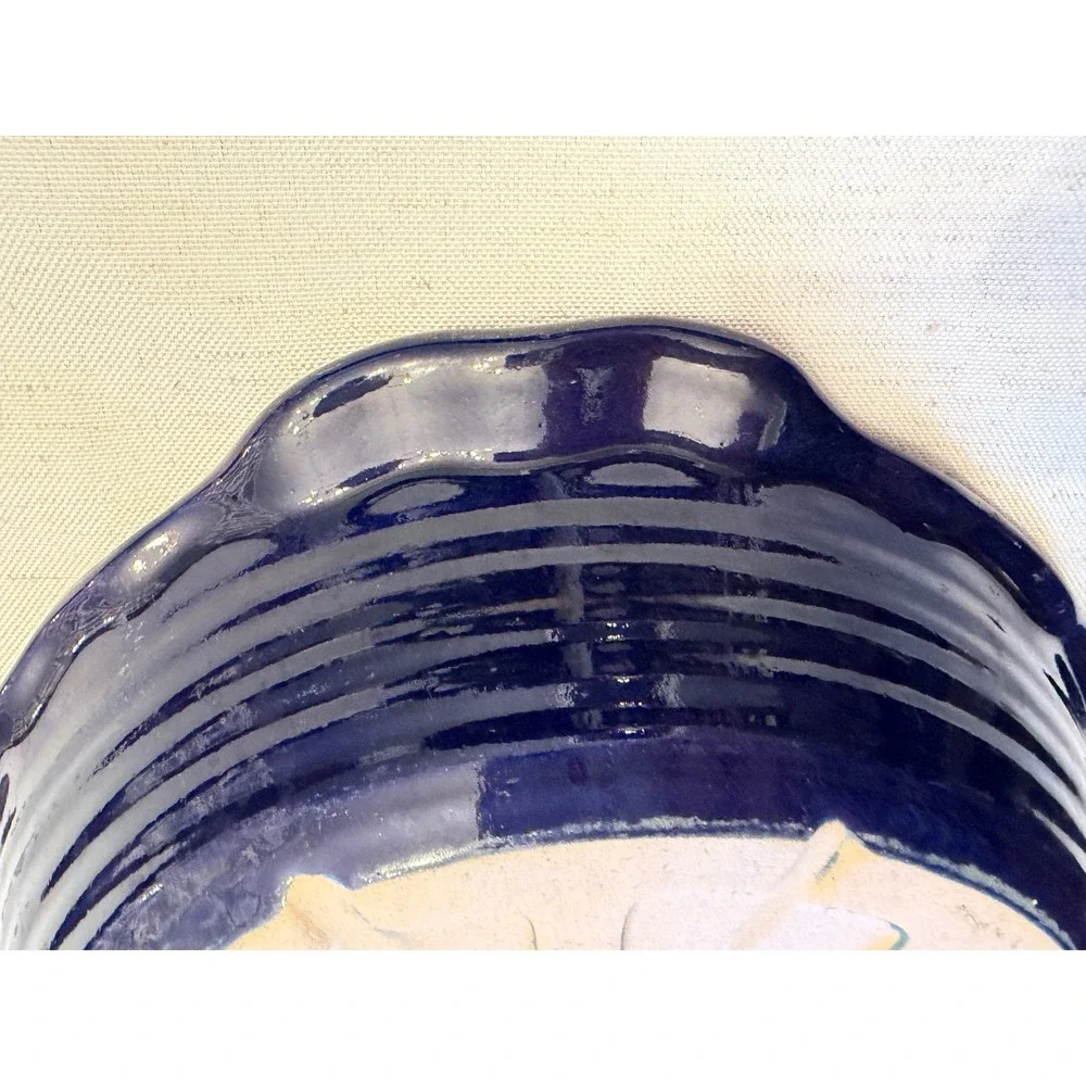 Pampered Chef Deep Dish Pie Plate Blue 9in Excellent Scalloped Stoneware